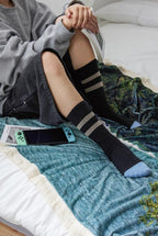 Men's Premium Combed Cotton Striped Crew Socks Black