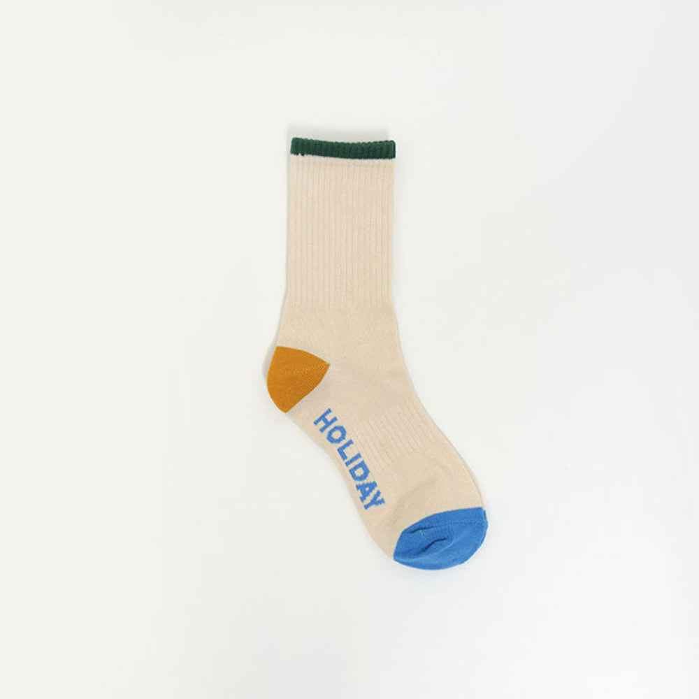 Women's Color-Tipped Ribbed Elastic Band Crew Socks | Combed Cotton