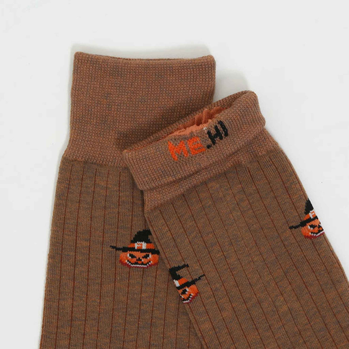 Men's Halloween Pumpkin Embroidered Ribbed Crew Socks