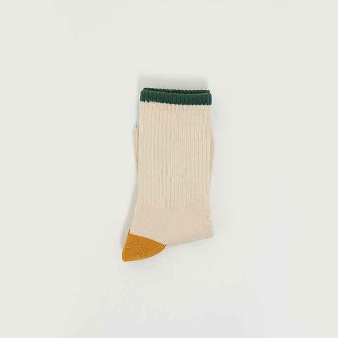 Women's Color-Tipped Ribbed Elastic Band Crew Socks | Combed Cotton