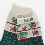 Women's Botanical Garden Knit Grid Pattern Daily Cotton Crew Socks