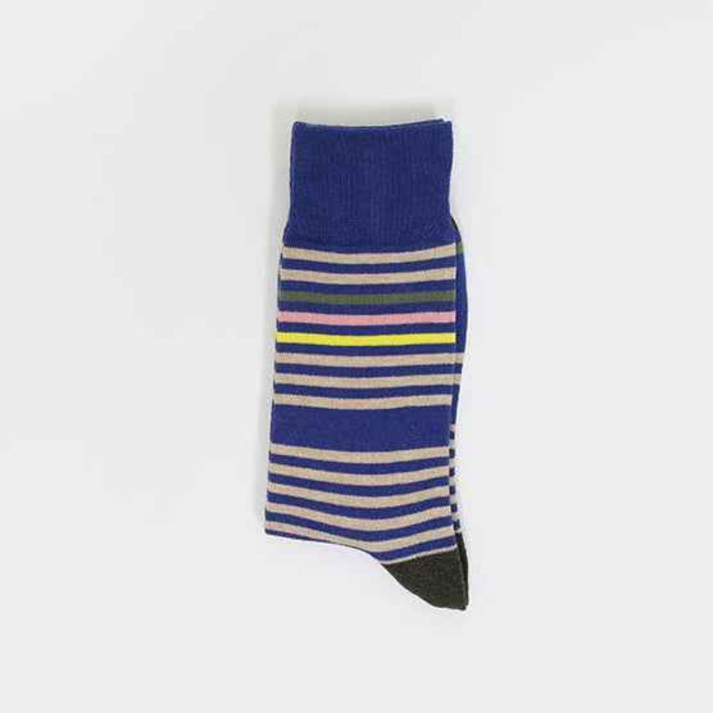 Multi-Stripe Contrast Knit Crew Socks