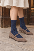 Women's Women's Textured Nep Ribbed Crew Socks Navy