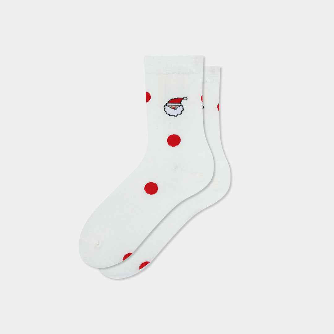 Women's Holiday Santa Jacquard Polka Dot Crew Socks