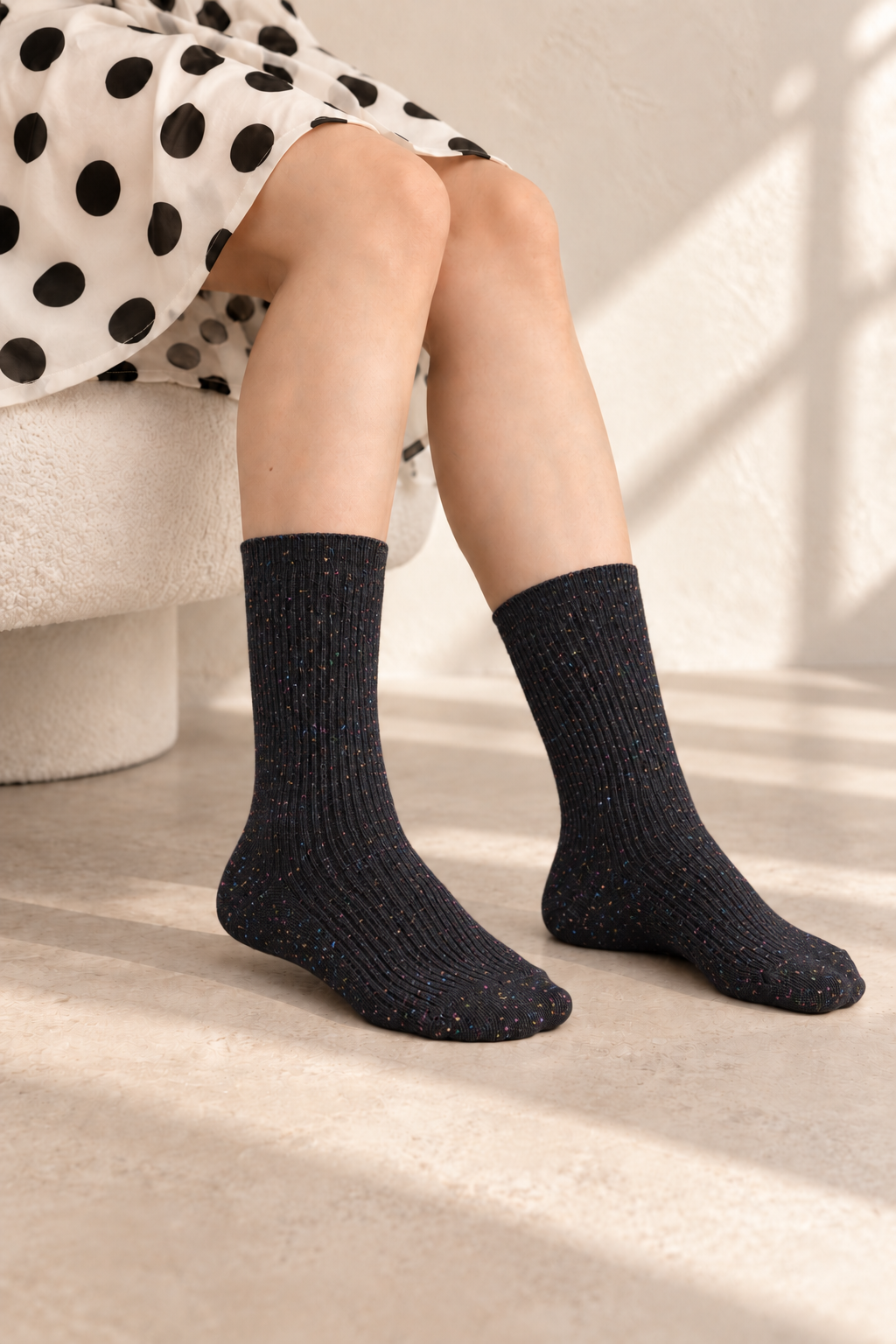 Women's Women's Textured Nep Ribbed Crew Socks Black