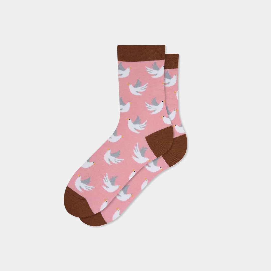 Women's Bird Pattern Combed Cotton Everyday Crew Socks