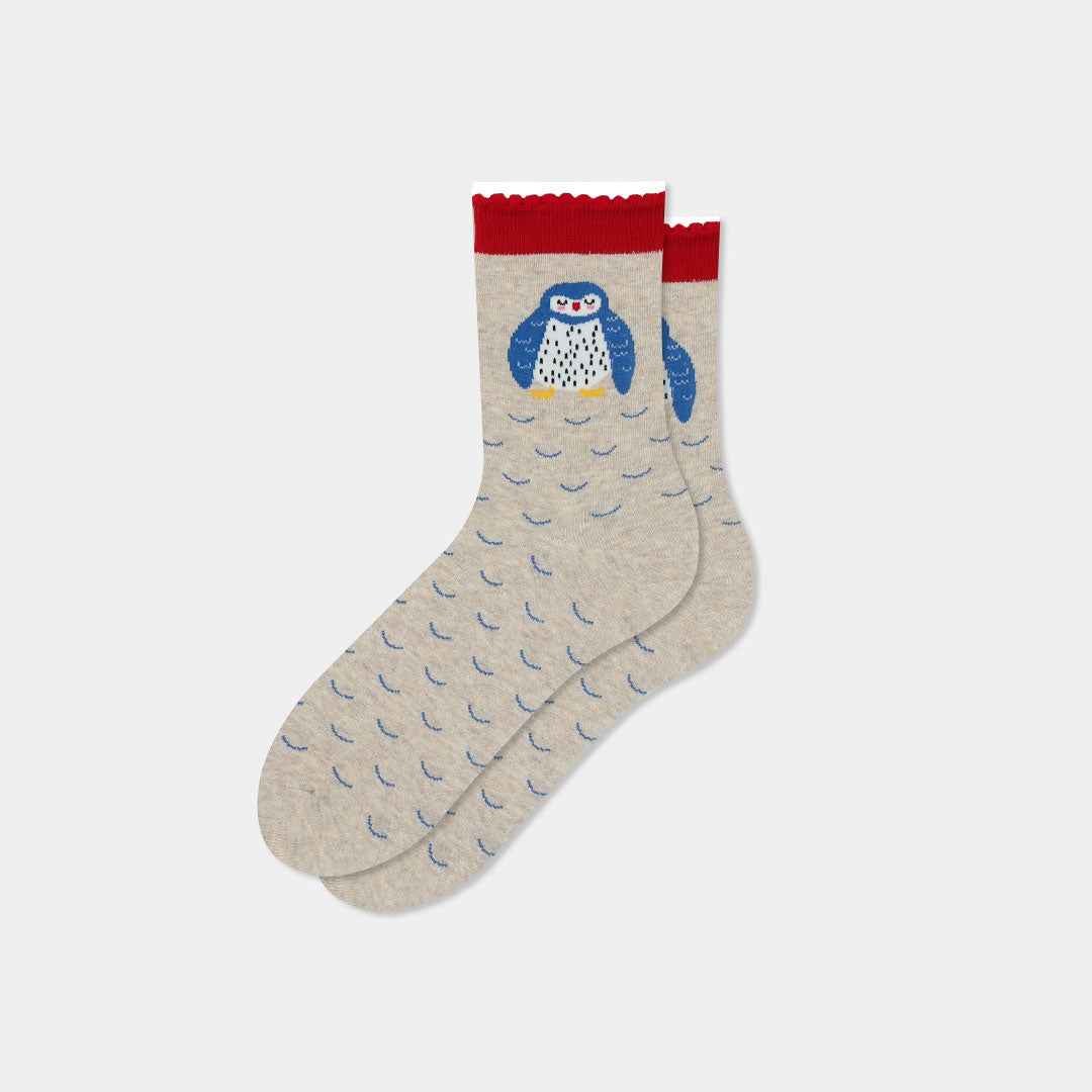 Women's Premium Knit Novelty Penguin Casual Socks with Ruffle Trim