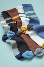 Men's Premium Combed Cotton Striped Crew Socks Brown