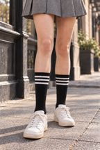 Women's Sporty Ribbed Crew Socks with Sole Cushioning Black