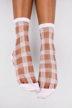 Women's Sheer Gingham Checkered Mesh Socks White