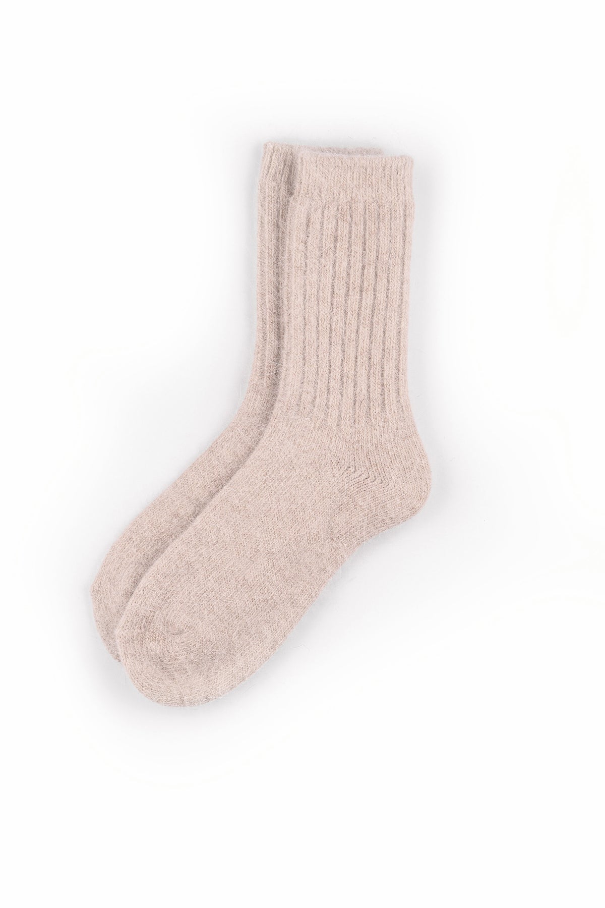 Women's Premium Angora Merino Wool Ribbed Winter Socks Beige