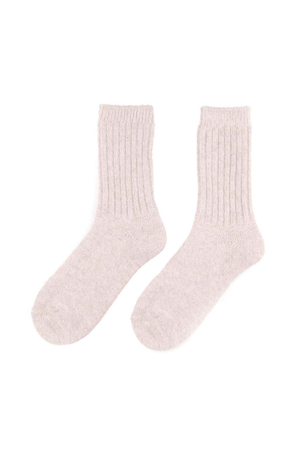 Women's Premium Angora Merino Wool Ribbed Winter Socks Beige