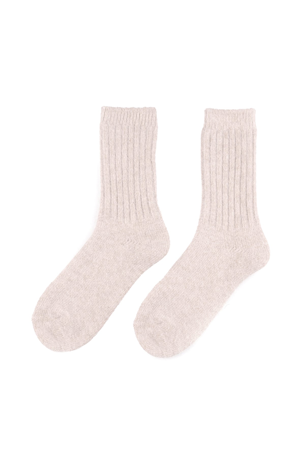 Women's Premium Angora Merino Wool Ribbed Winter Socks Beige