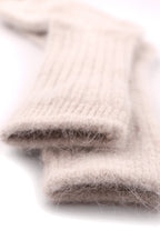 Women's Premium Angora Merino Wool Ribbed Winter Socks Beige