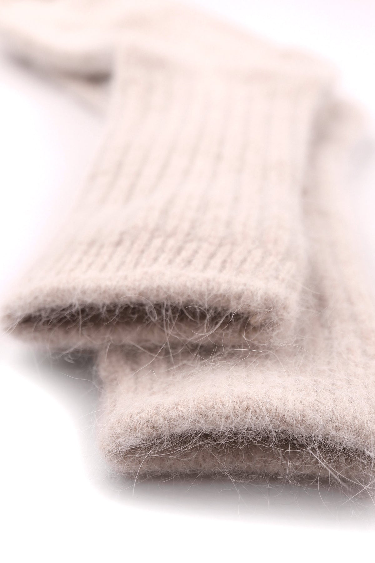 Women's Premium Angora Merino Wool Ribbed Winter Socks Beige
