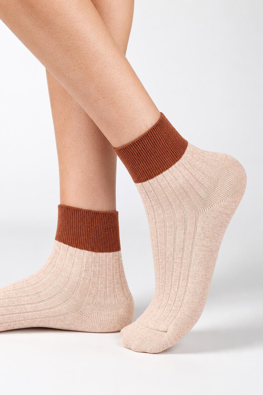 Premium Combed Cotton Ribbed Two-Tone Socks Beige