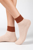 Premium Combed Cotton Ribbed Two-Tone Socks Beige