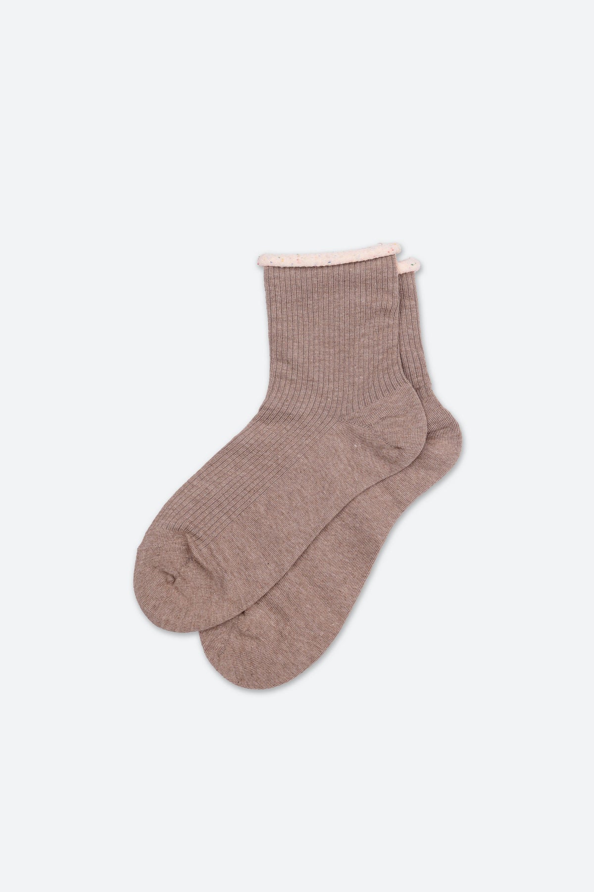 Premium Combed Cotton Rolled Cuff Quarter Socks beige