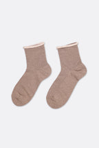 Premium Combed Cotton Rolled Cuff Quarter Socks beige