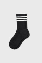 Women's Sporty Ribbed Crew Socks with Sole Cushioning Black