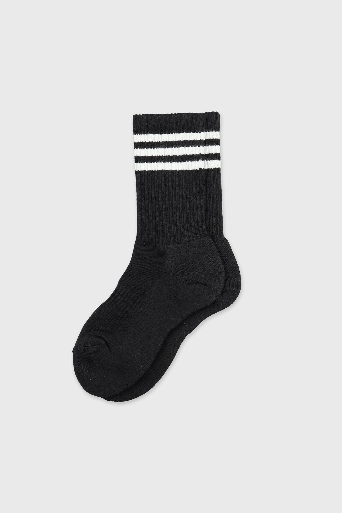 Women's Sporty Ribbed Crew Socks with Sole Cushioning Black