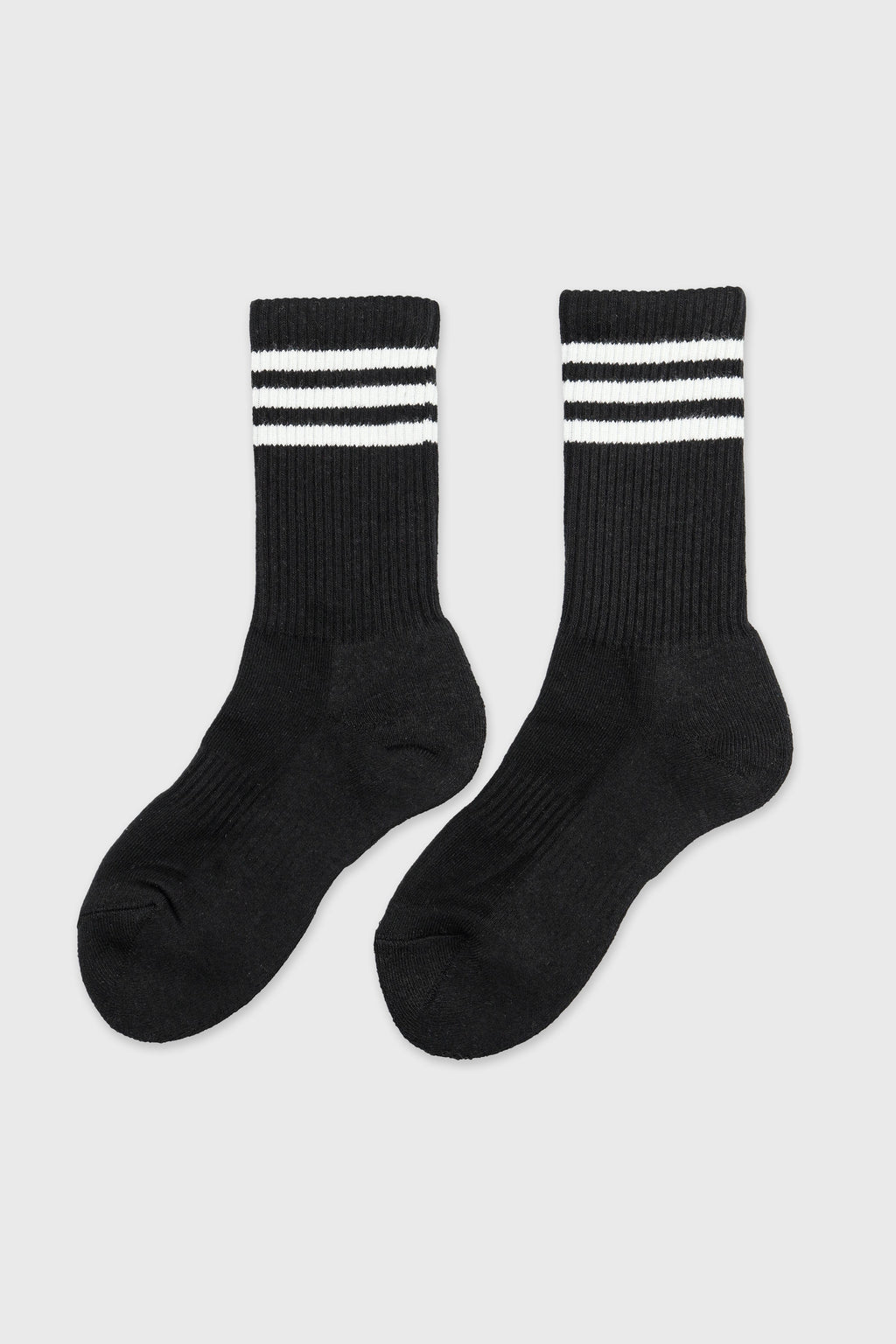 Women's Sporty Ribbed Crew Socks with Sole Cushioning Black