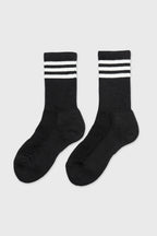 Women's Sporty Ribbed Crew Socks with Sole Cushioning Black