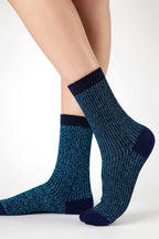 Women's Glitter Ribbed Dress Socks Black Aqua