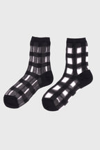 Women's Sheer Gingham Checkered Mesh Socks Black