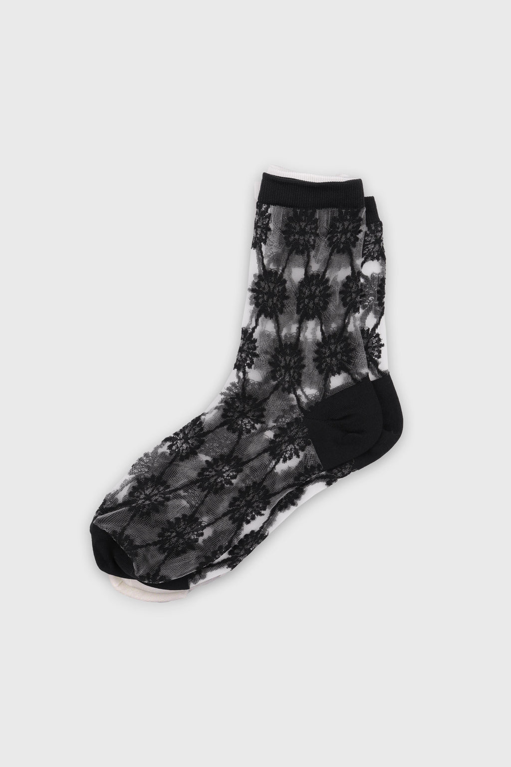 Women's Elegant Floral Sheer Crew Socks Black