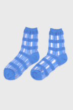 Women's Sheer Gingham Checkered Mesh Socks Blue