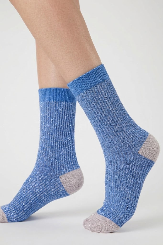 Women's Glitter Ribbed Dress Socks Blue