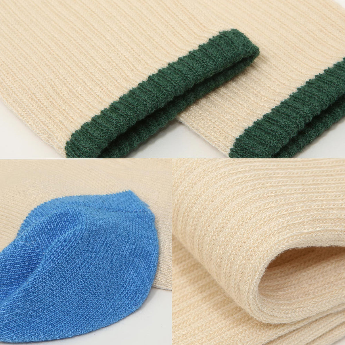 Women's Color-Tipped Ribbed Elastic Band Crew Socks | Combed Cotton