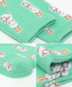 Women's Mint Sporty Combed Cotton Bunny Pattern Crew Socks
