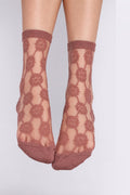 Women's Elegant Floral Sheer Crew Socks Dusty Rose