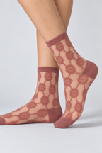 Women's Elegant Floral Sheer Crew Socks Dusty Rose