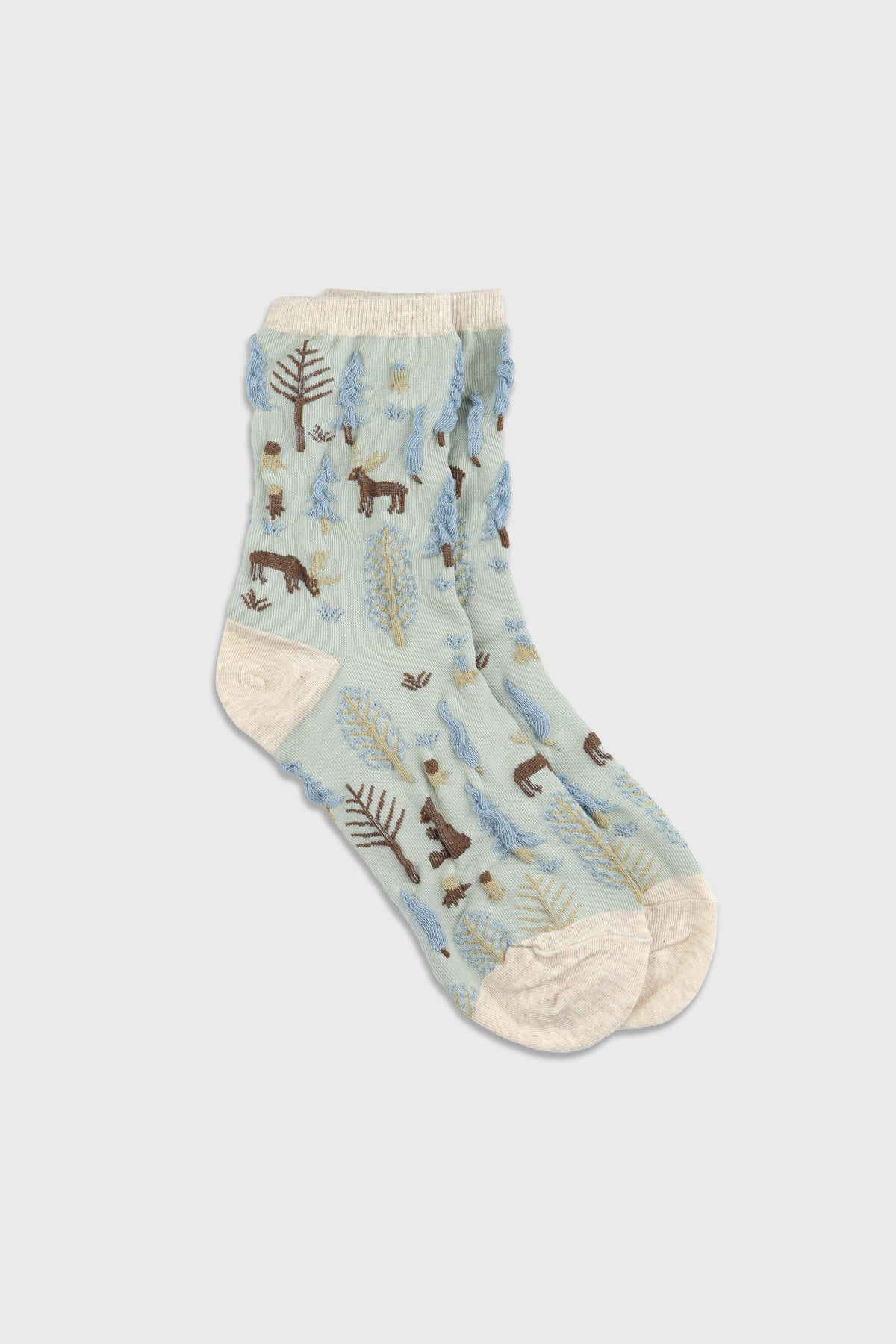 Women's Premium Combed Cotton Nature Theme Knitted Crew Socks Pale Blue-Women's Premium Combed Cotton Nature Theme Knitted Crew Socks Pale Blue