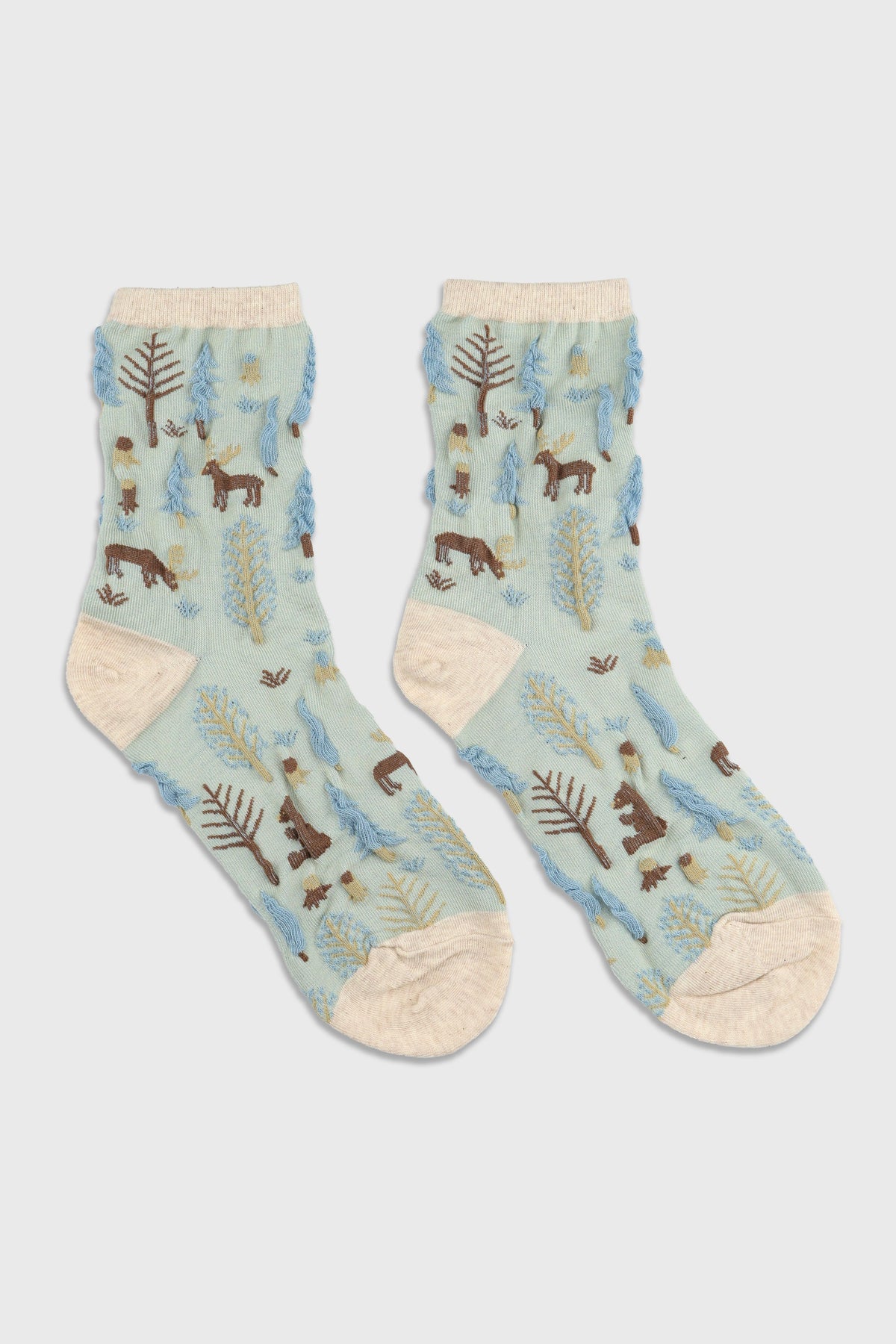 Women's Premium Combed Cotton Nature Theme Knitted Crew Socks Pale Blue-Women's Premium Combed Cotton Nature Theme Knitted Crew Socks Pale Blue