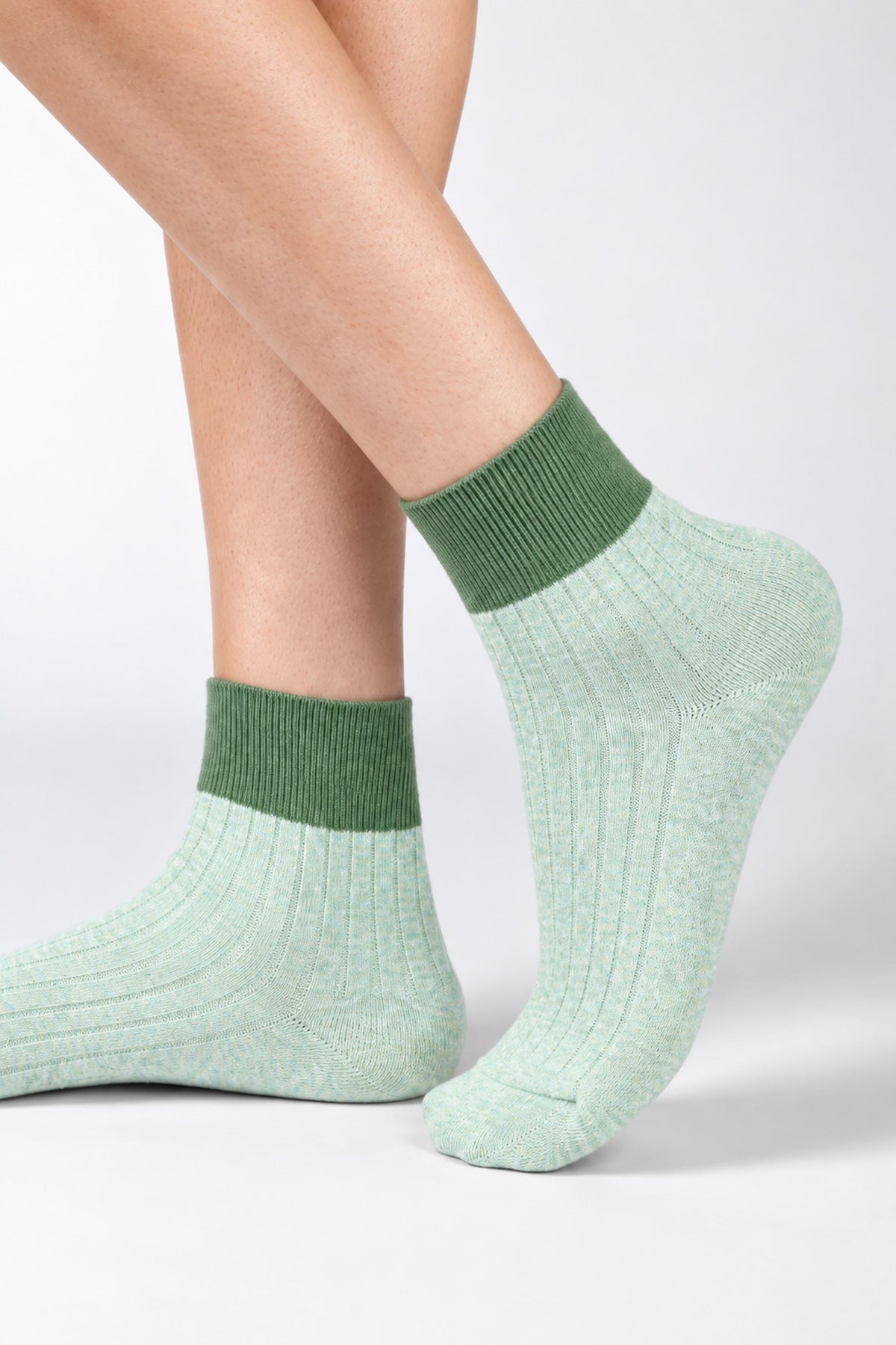 Premium Combed Cotton Ribbed Two-Tone Socks Green