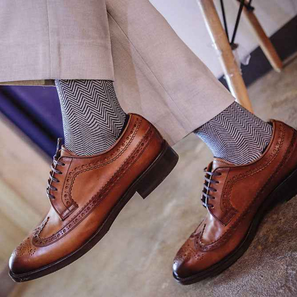 Men's Classic Herringbone Crew Dress Socks