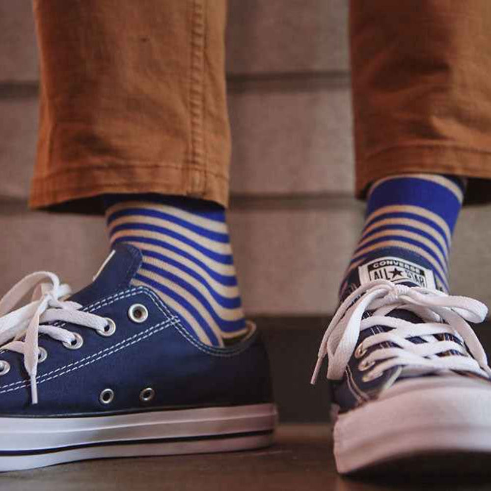 Multi-Stripe Contrast Knit Crew Socks
