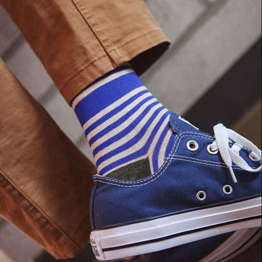 Multi-Stripe Contrast Knit Crew Socks