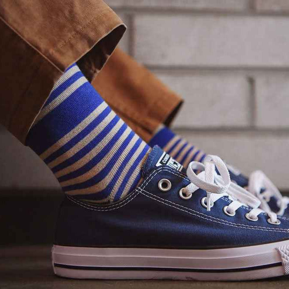 Multi-Stripe Contrast Knit Crew Socks