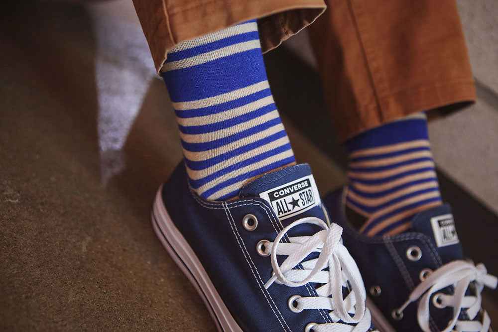 Multi-Stripe Contrast Knit Crew Socks