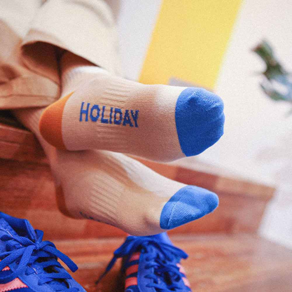 Women's Color-Tipped Ribbed Elastic Band Crew Socks | Combed Cotton