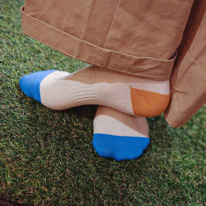 Women's Color-Tipped Ribbed Elastic Band Crew Socks | Combed Cotton