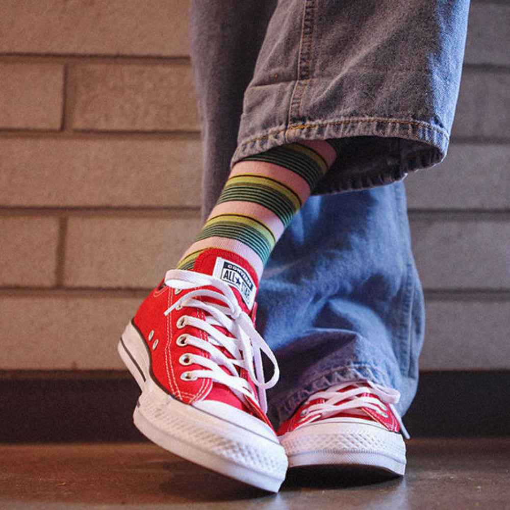 Men's Premium Combed Cotton Striped Crew Socks