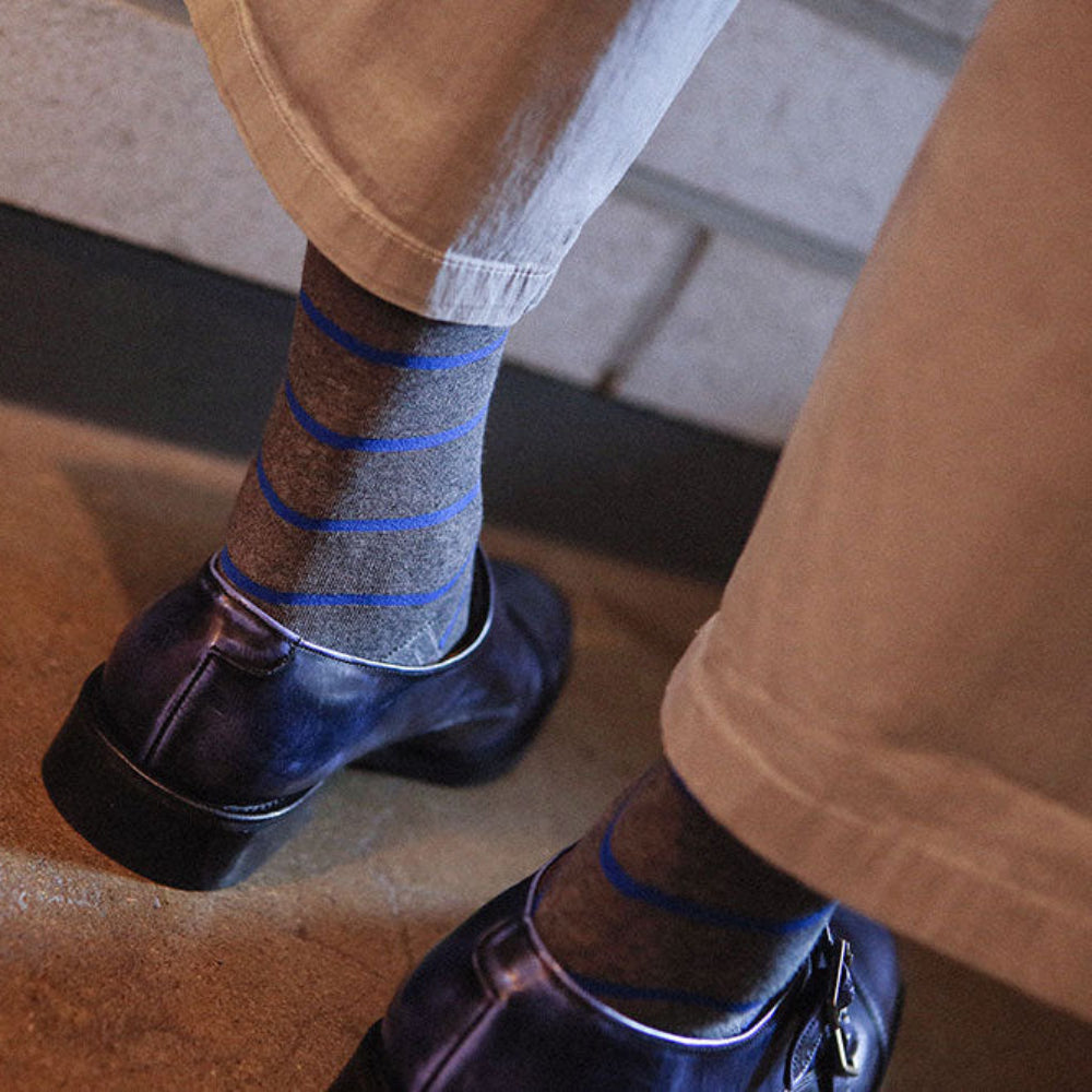 Men's Premium Combed Cotton Striped Crew Socks