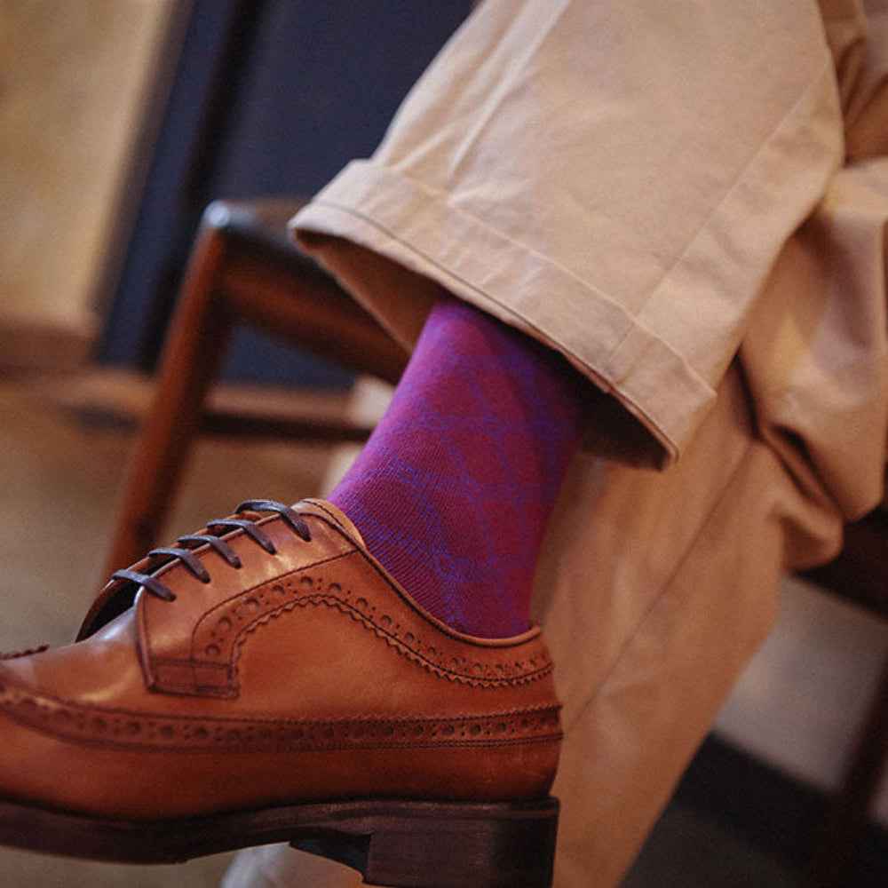 Men's High-Density Knit Diamond Pattern Crew Socks