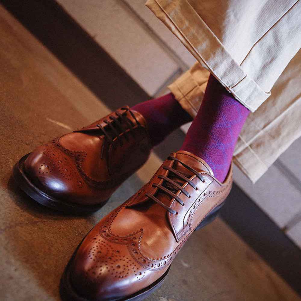 Men's High-Density Knit Diamond Pattern Crew Socks
